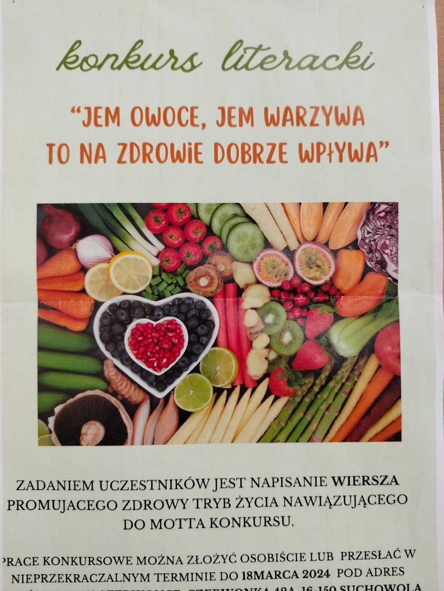 Konkurs „Jem owoce, jem warzywa, to na zdrowie dobrze wpływa”
